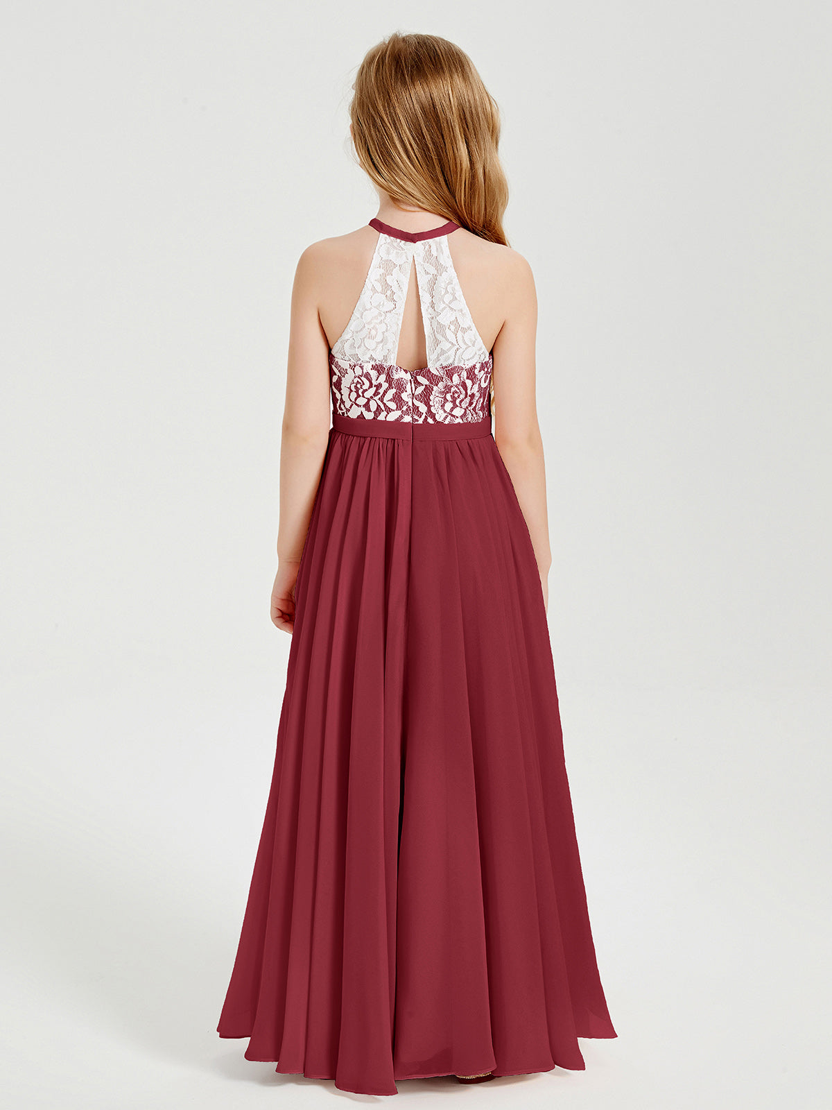 Lace Top Long Chiffon Bridesmaid Dresses Burgundy